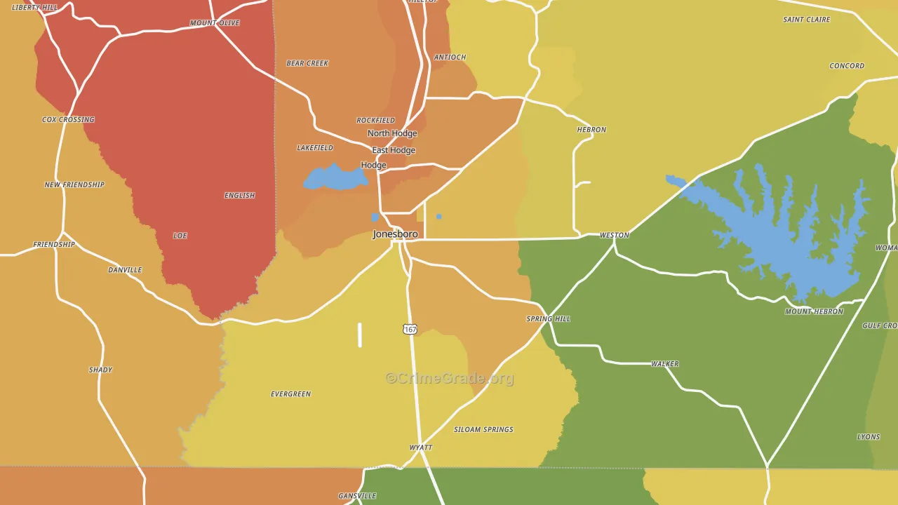 Jonesboro, LA Map of Murder Rates