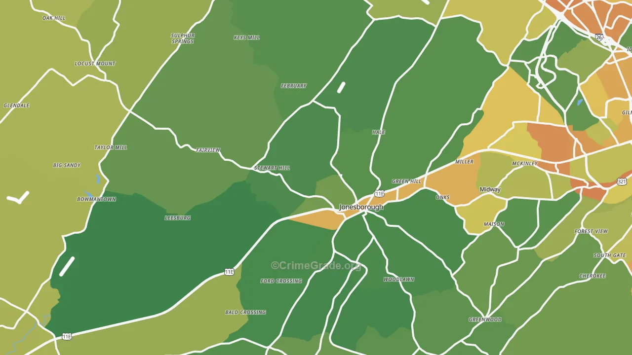 Jonesborough, TN Map of Murder Rates