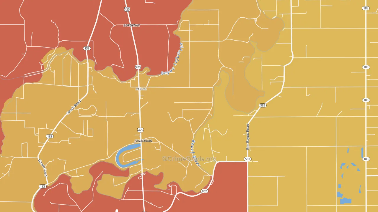 Jonesburg, LA Map of Murder Rates