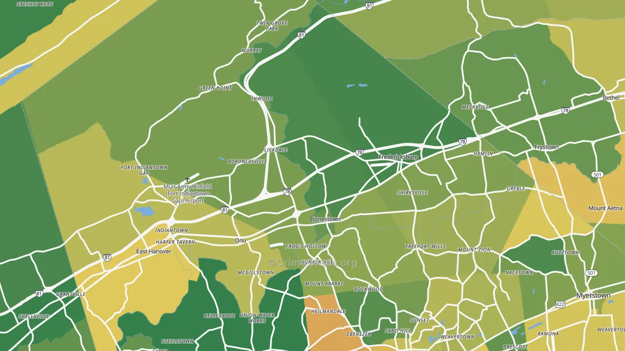 Jonestown, PA Map of Murder Rates