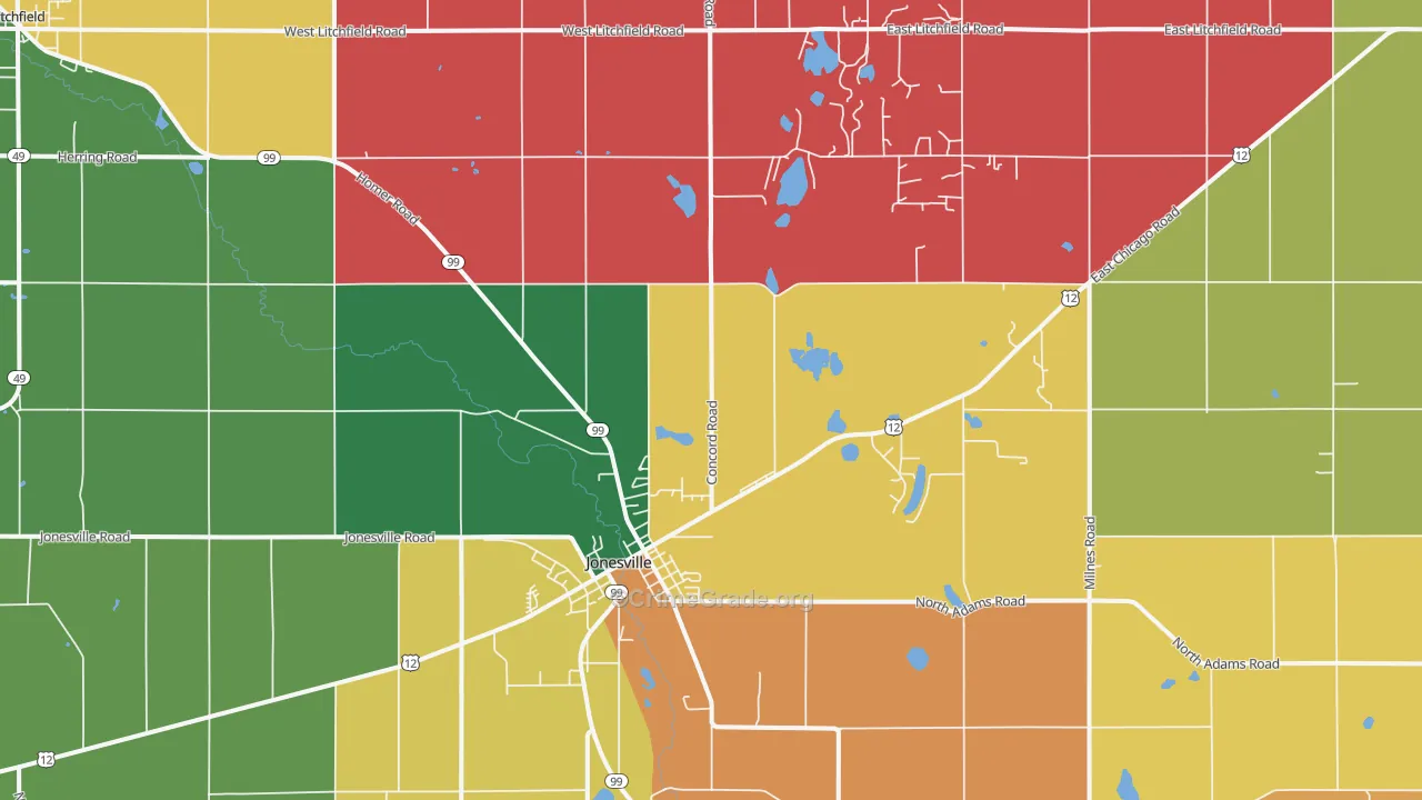 Jonesville, MI Map of Murder Rates