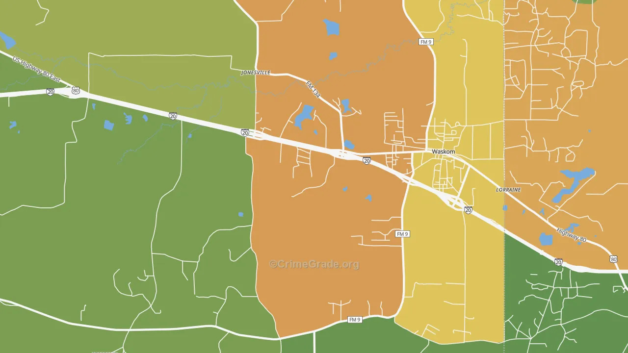 Jonesville, TX Map of Murder Rates