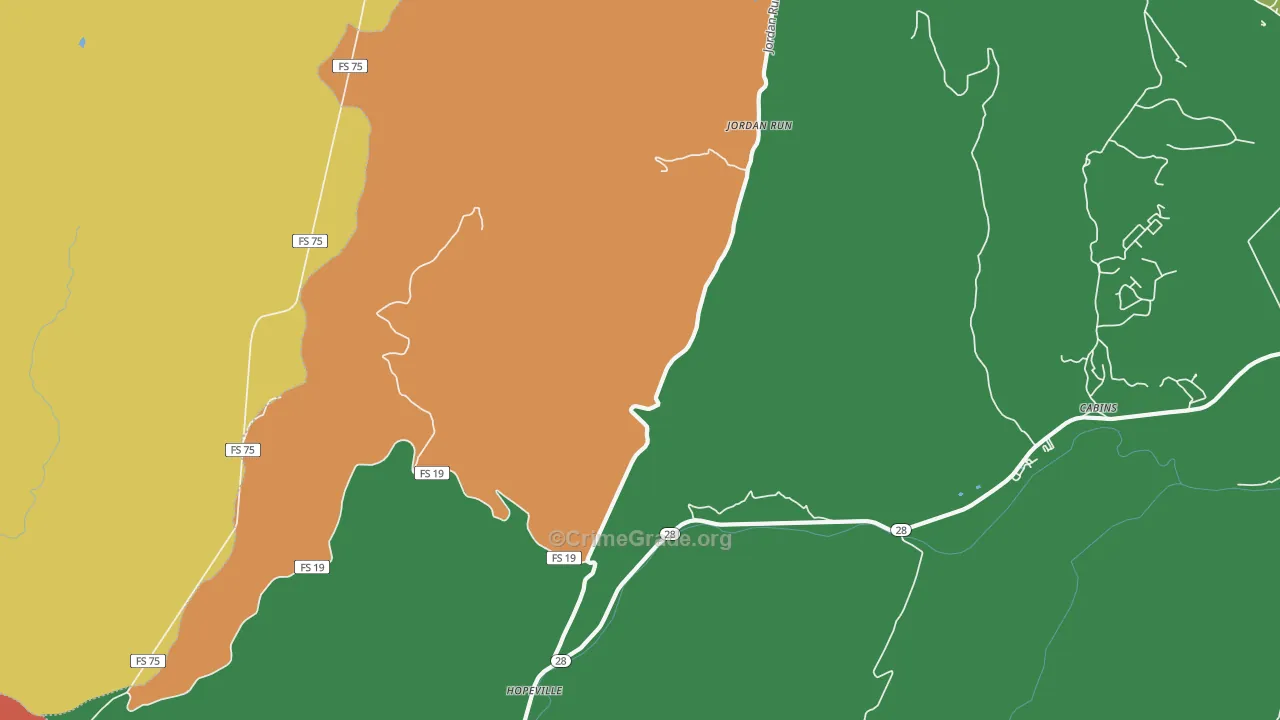 Jordan Run, WV Map of Murder Rates