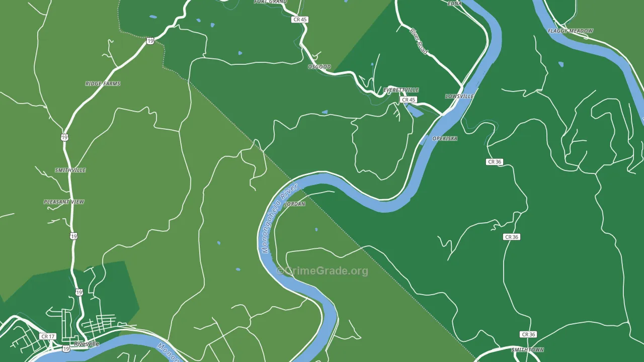 Jordan, WV Map of Murder Rates