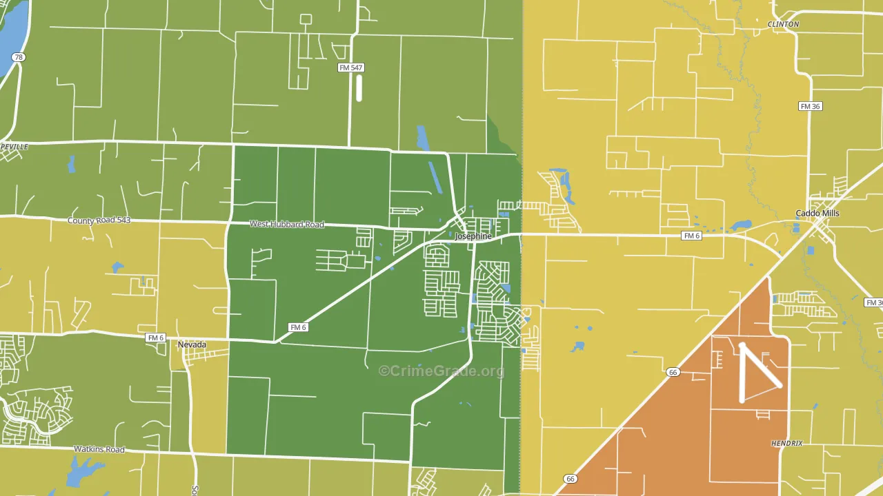 Josephine, TX Map of Murder Rates
