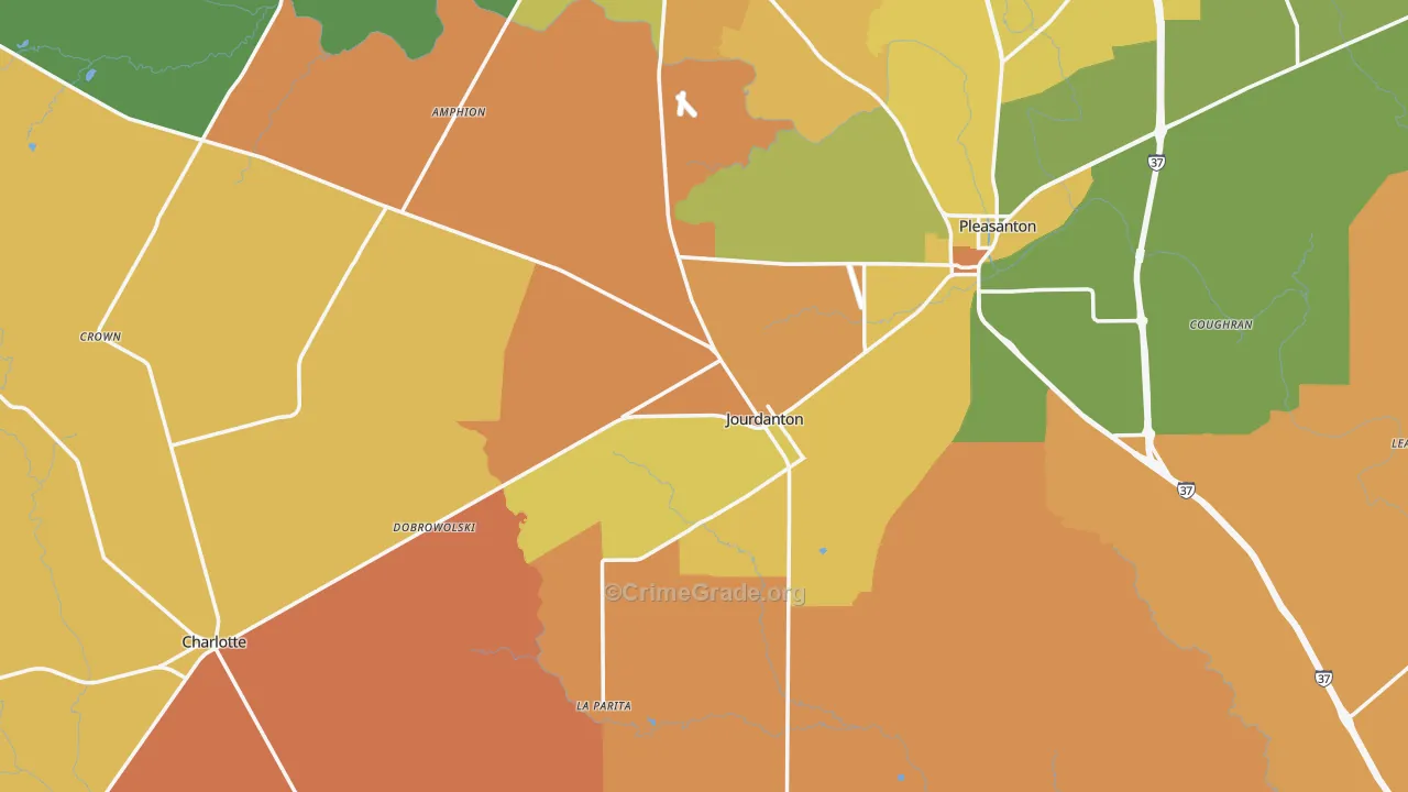 Jourdanton, TX Map of Murder Rates