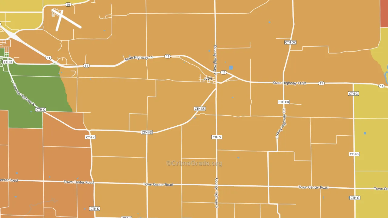 Juda, WI Map of Murder Rates