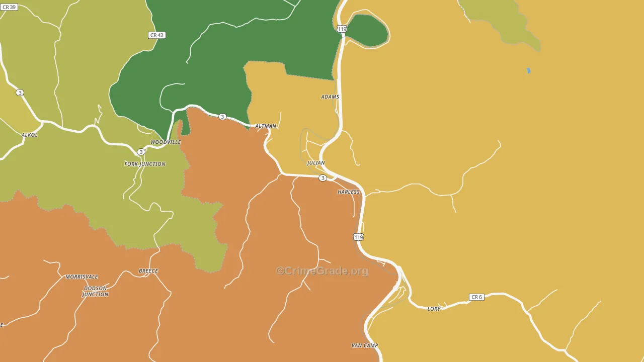 Julian, WV Map of Murder Rates