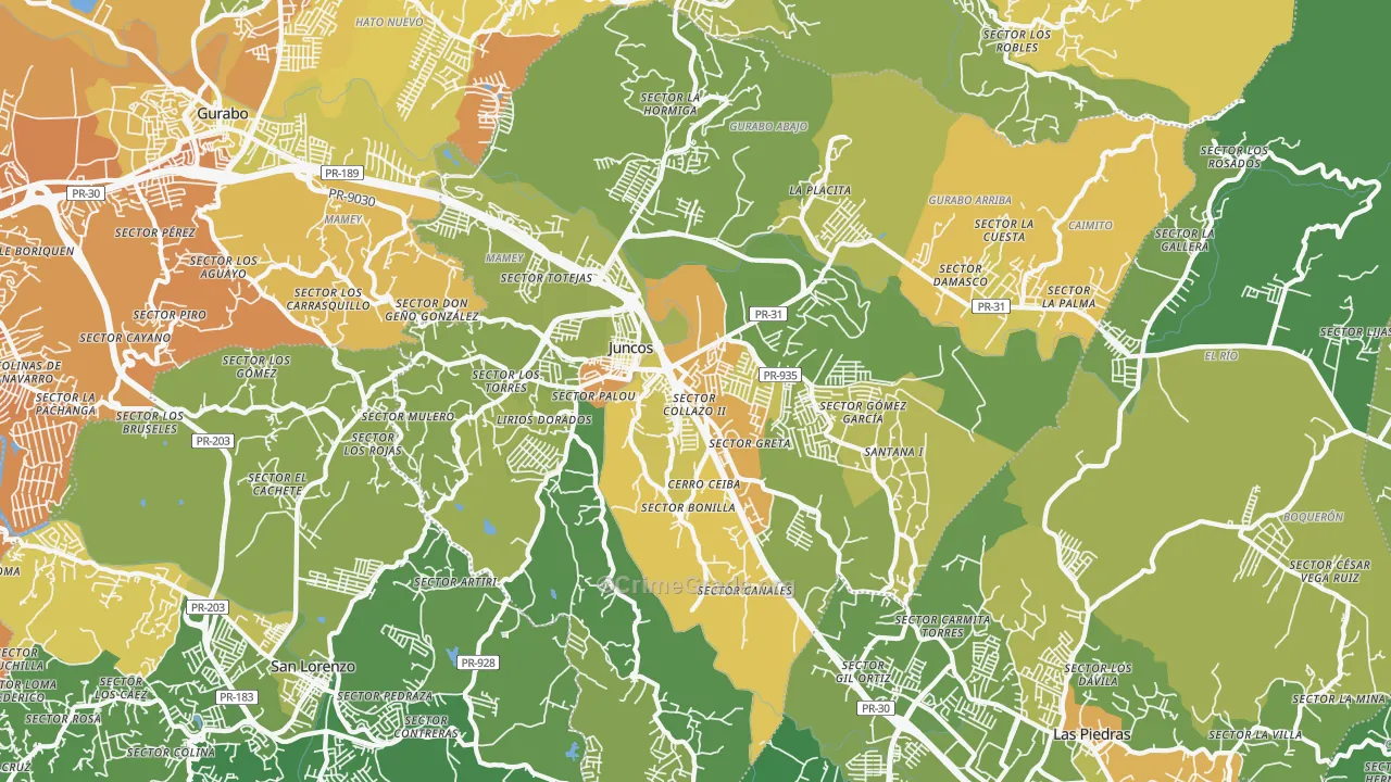 Juncos Municipio, PR Map of Murder Rates