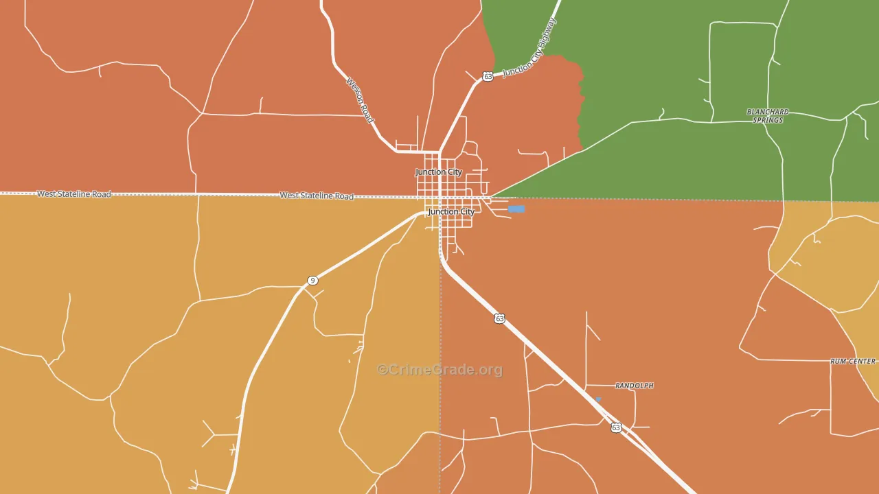 Junction City, LA Map of Murder Rates