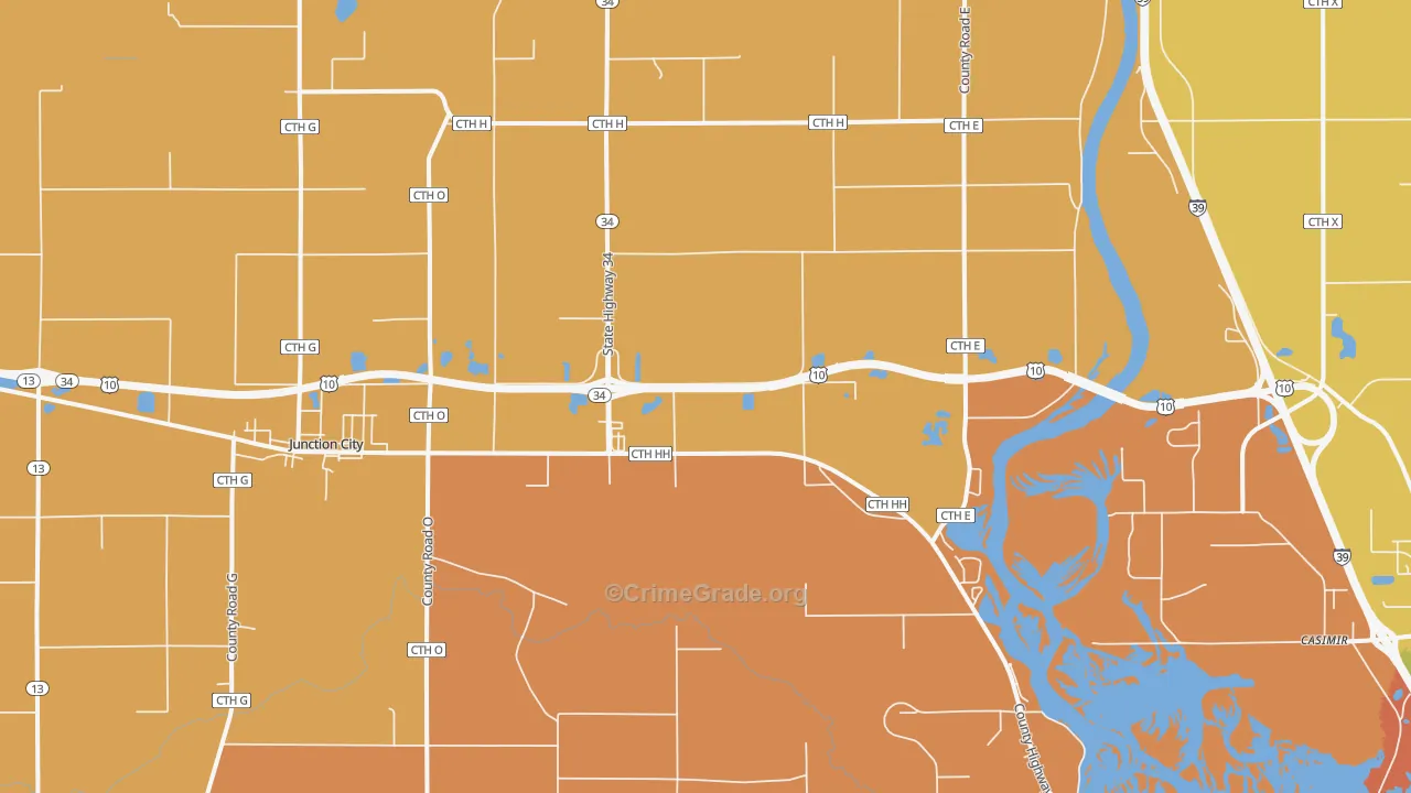 Junction City, WI Map of Murder Rates