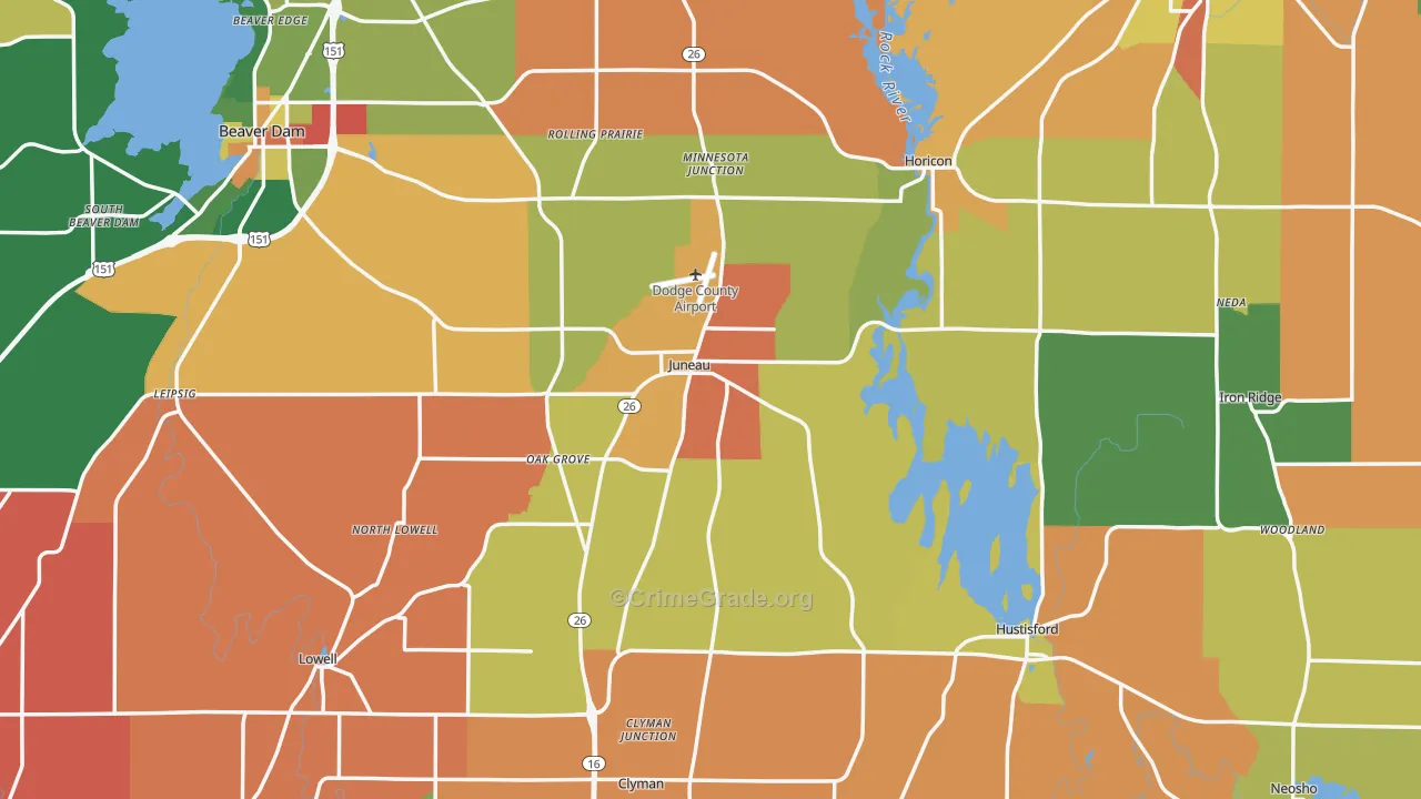 Juneau, WI Map of Murder Rates