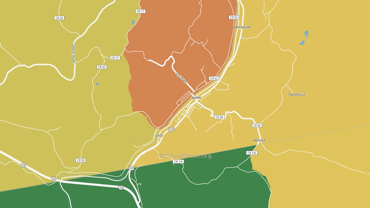 Junior, WV Map of Murder Rates