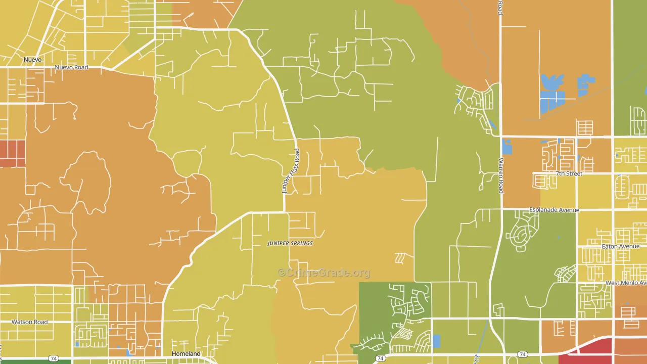 Juniper Springs, CA Map of Murder Rates