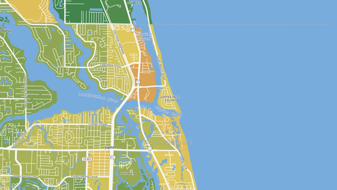 Jupiter Inlet Colony, FL Map of Murder Rates
