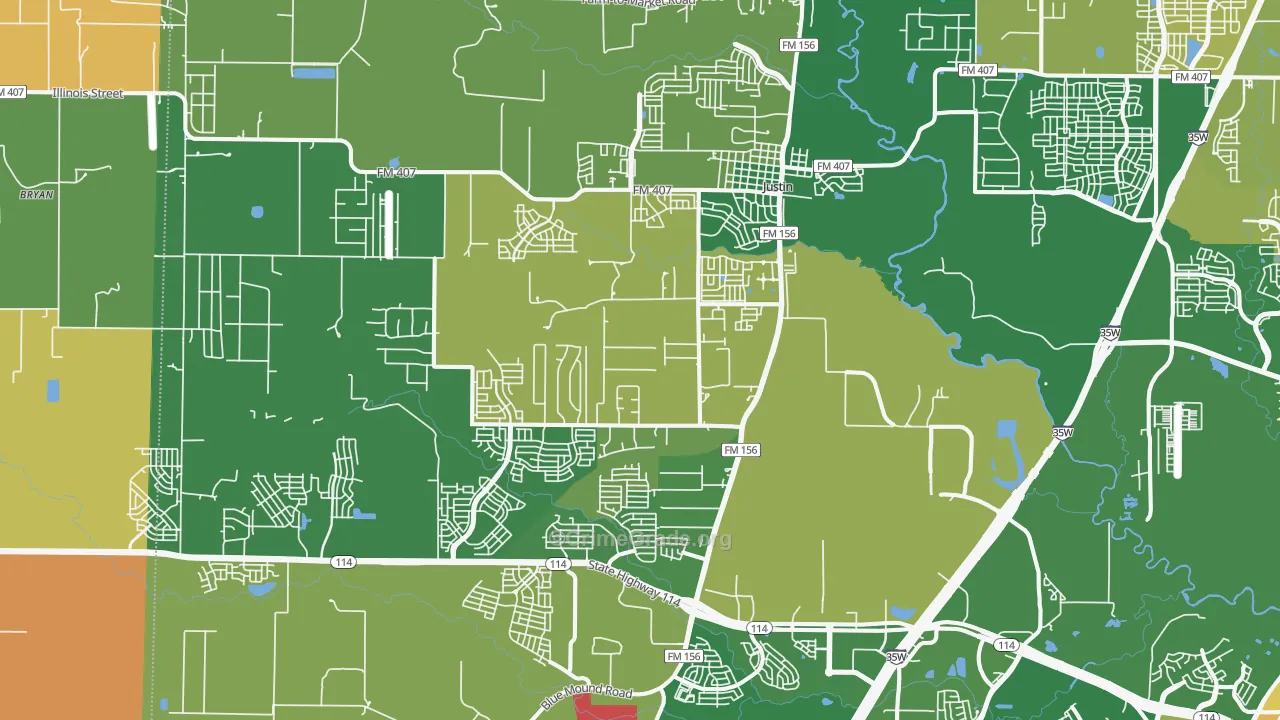 Justin, TX Map of Murder Rates