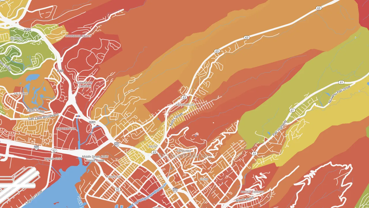 Kalihi Valley, Honolulu, HI Map of Murder Rates