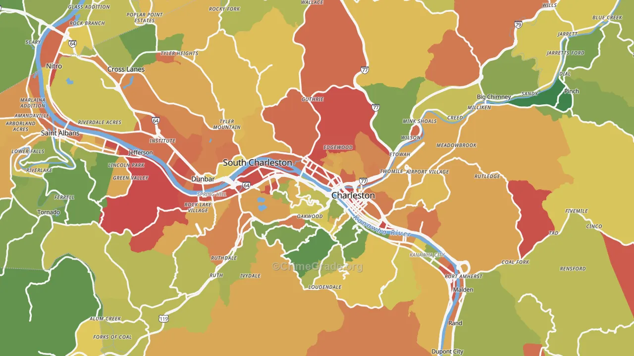 Kanawha County, WV Map of Murder Rates