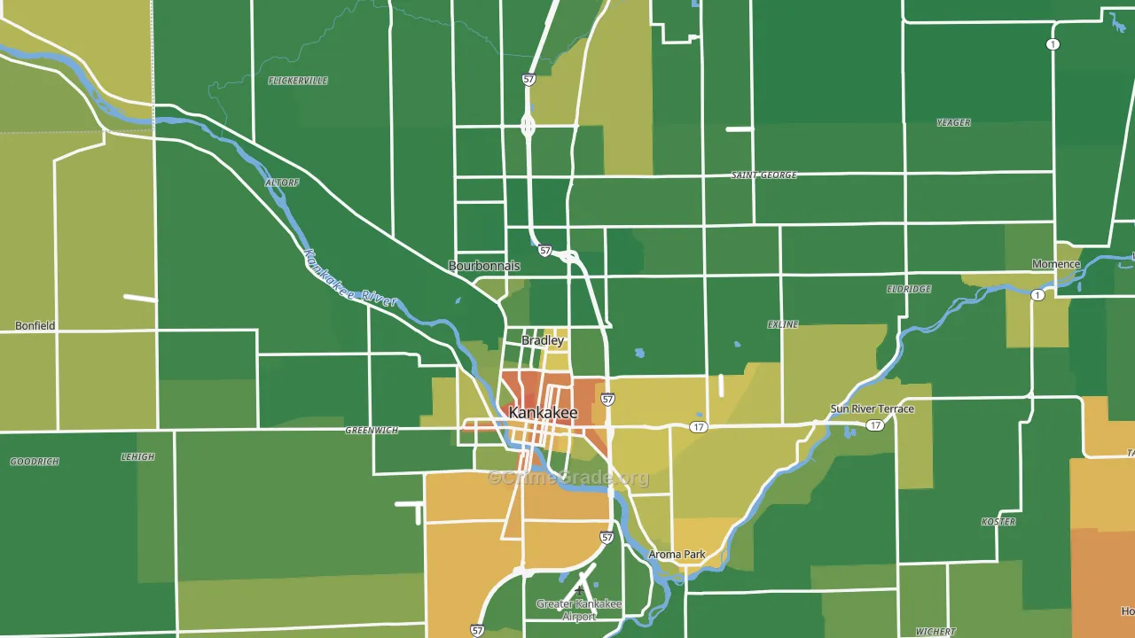 Kankakee County, IL Map of Murder Rates