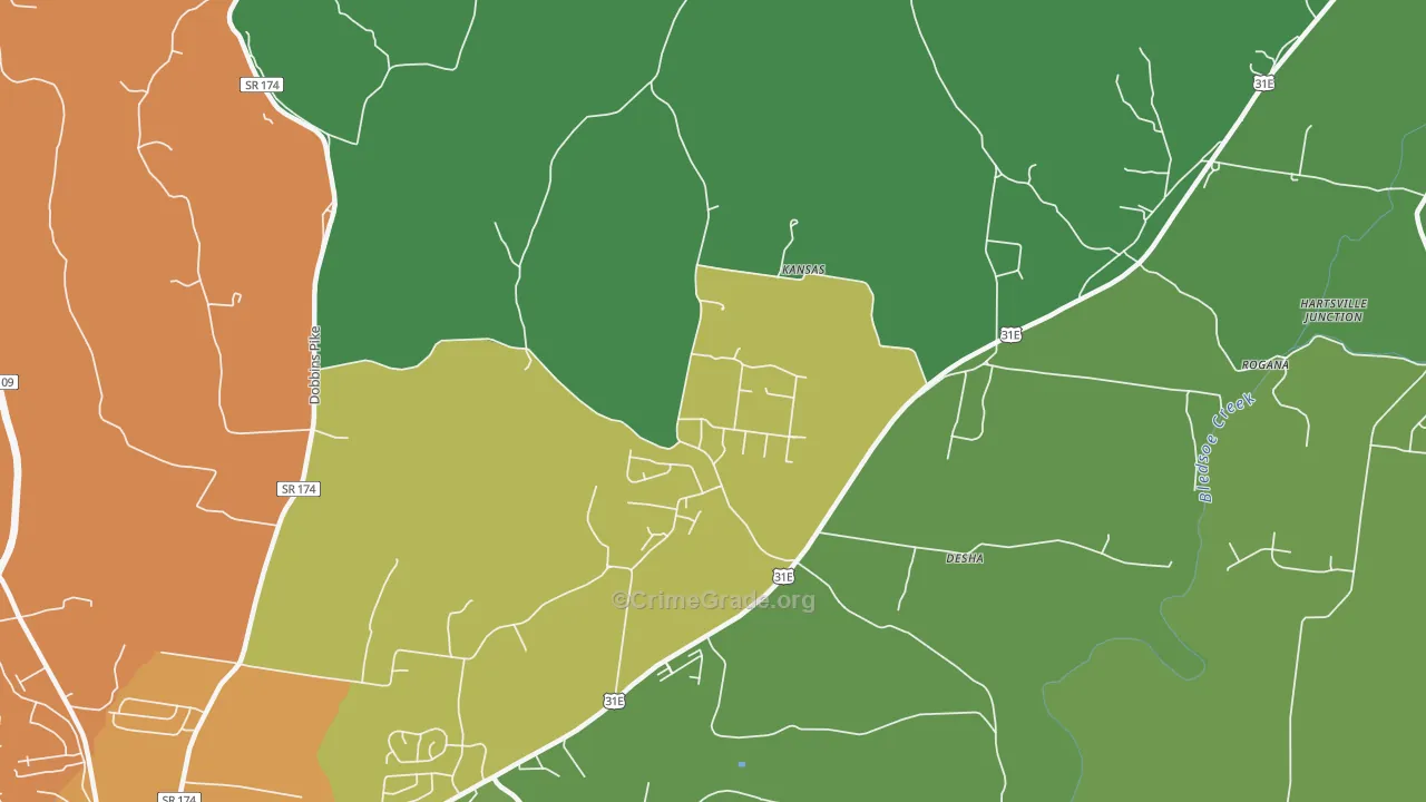 Kansas, TN Map of Murder Rates