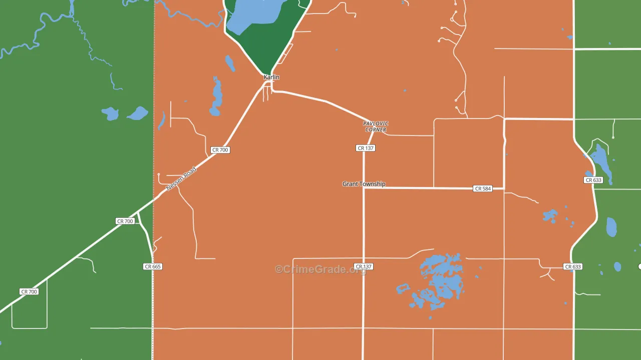 Karlin, MI Map of Murder Rates
