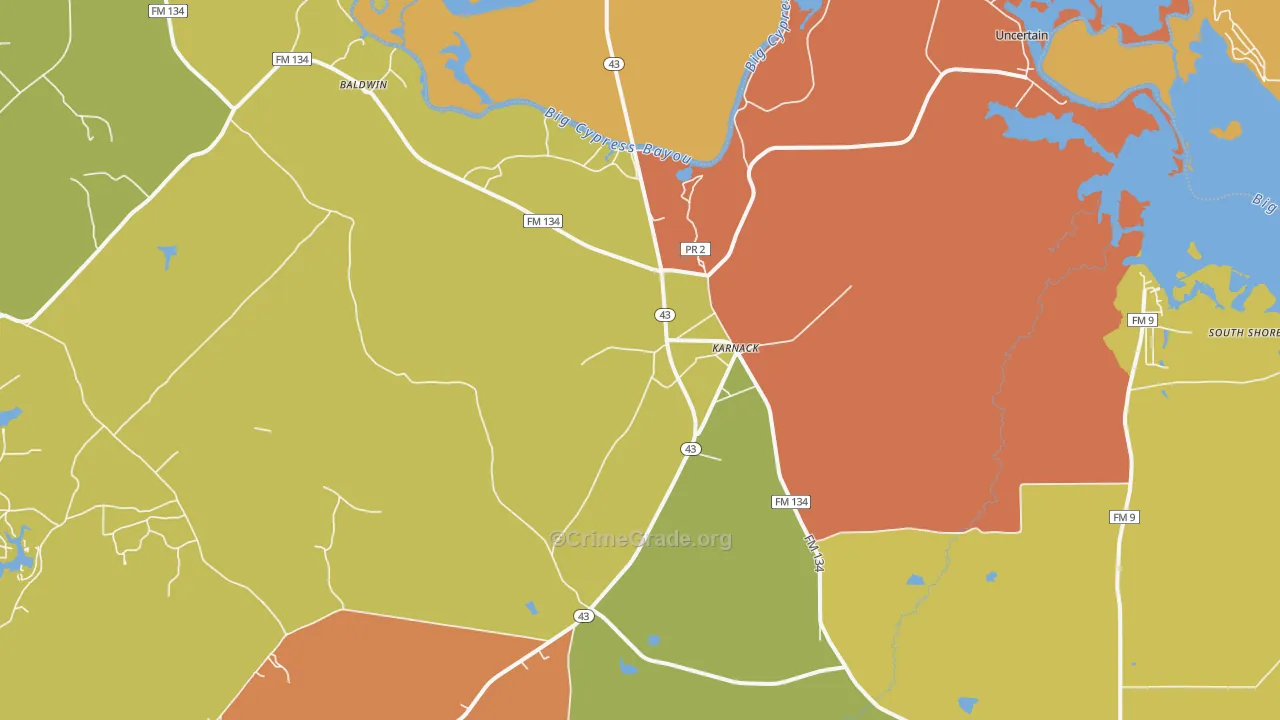 Karnack, TX Map of Murder Rates
