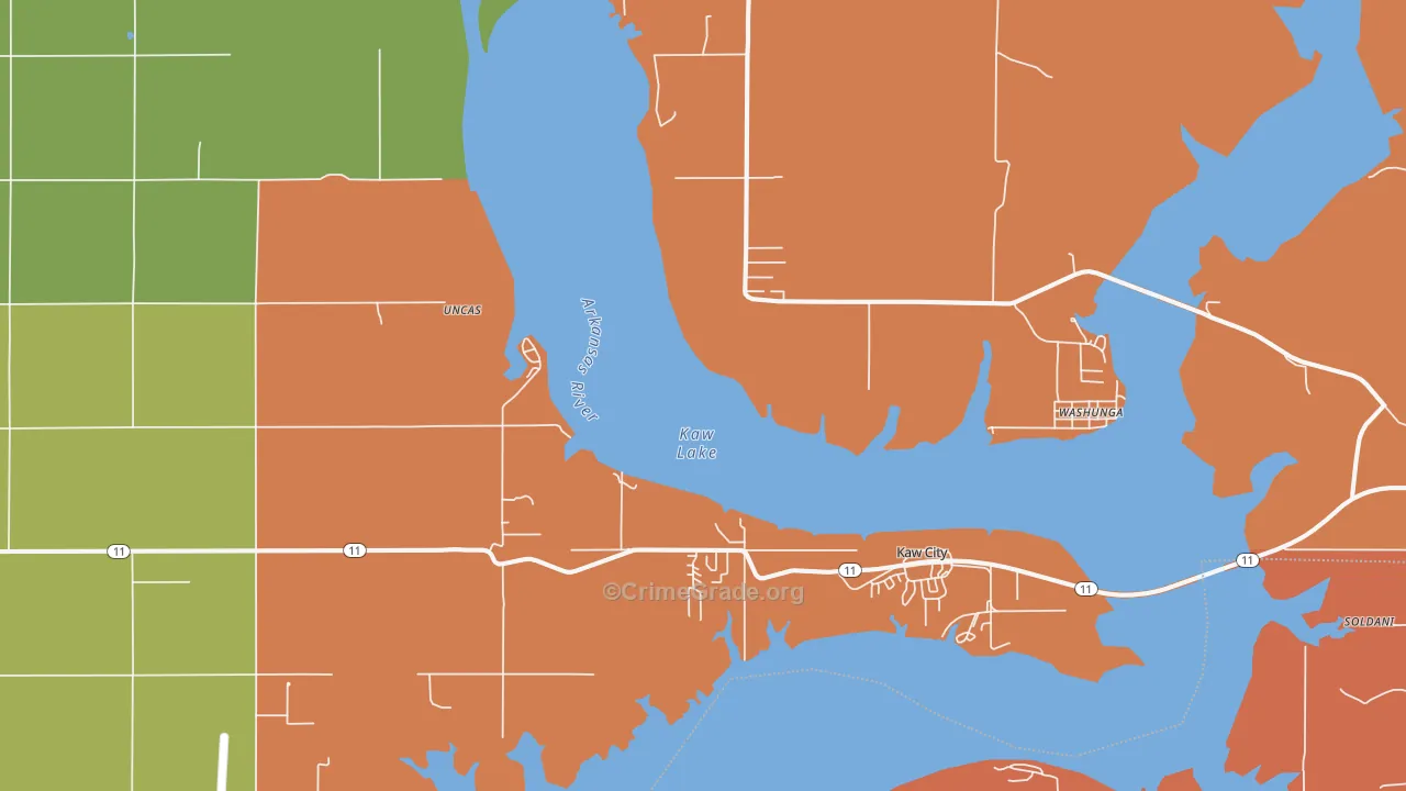 Kaw City, OK Map of Murder Rates