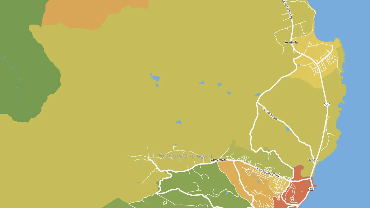 Kawaihau, HI Map of Murder Rates