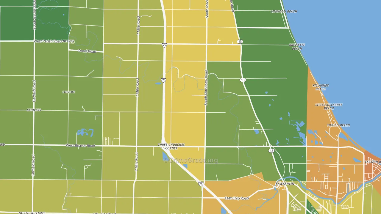 Kawkawlin, MI Map of Murder Rates
