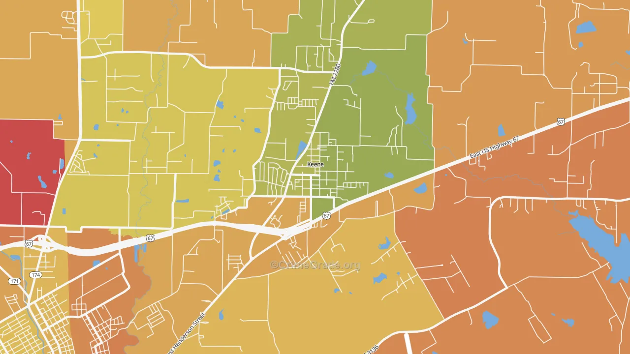 Keene, TX Map of Murder Rates