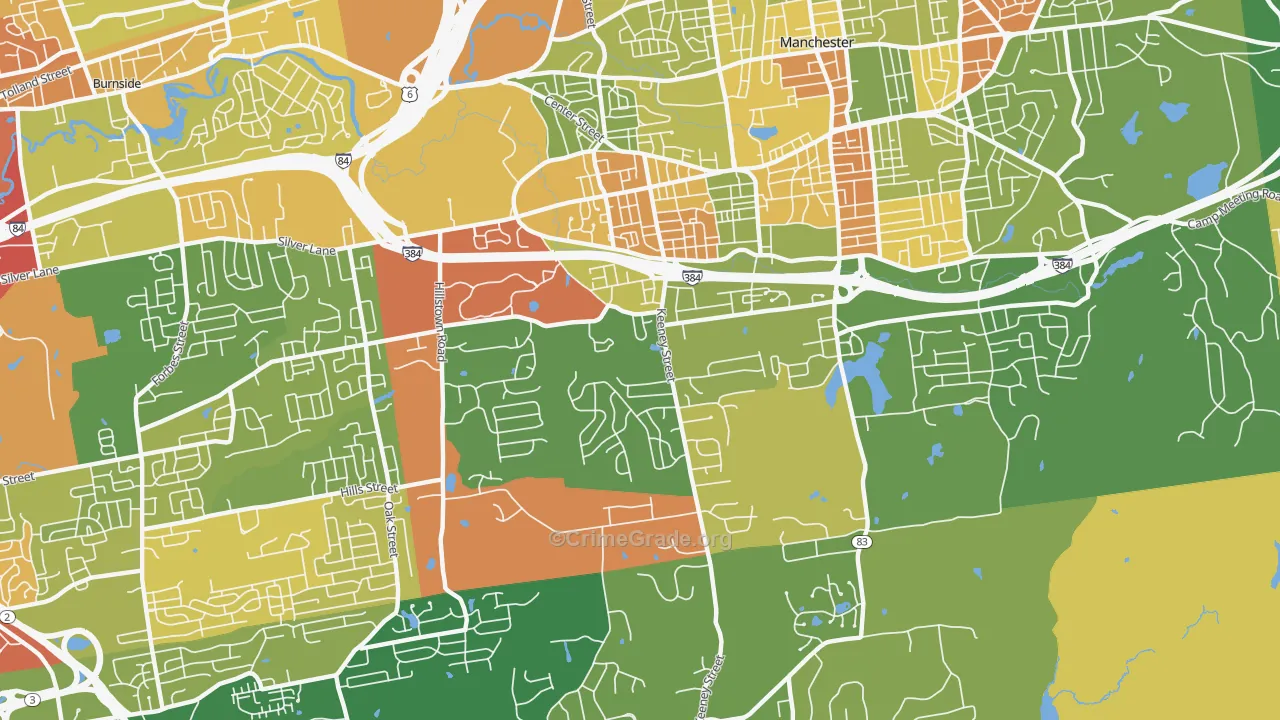Keeney, Manchester, CT Map of Murder Rates