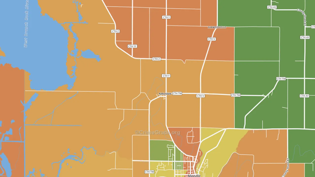Kekoskee, WI Map of Murder Rates