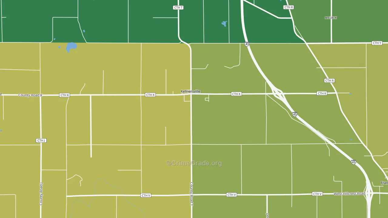 Kellnersville, WI Map of Murder Rates