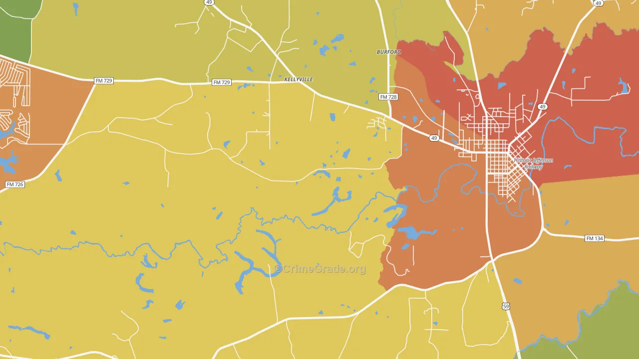Kellyville, TX Map of Murder Rates