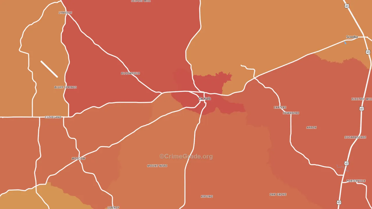 Kemper County, MS Map of Murder Rates