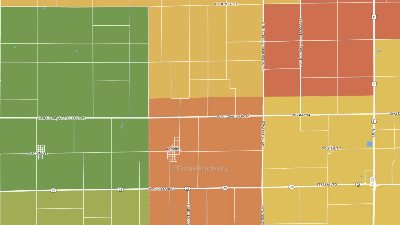 Kempton, IN Map of Murder Rates