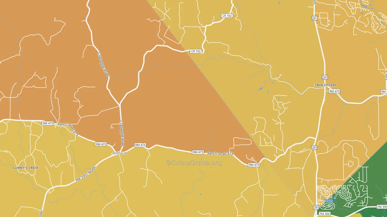 Kendalia, TX Map of Murder Rates