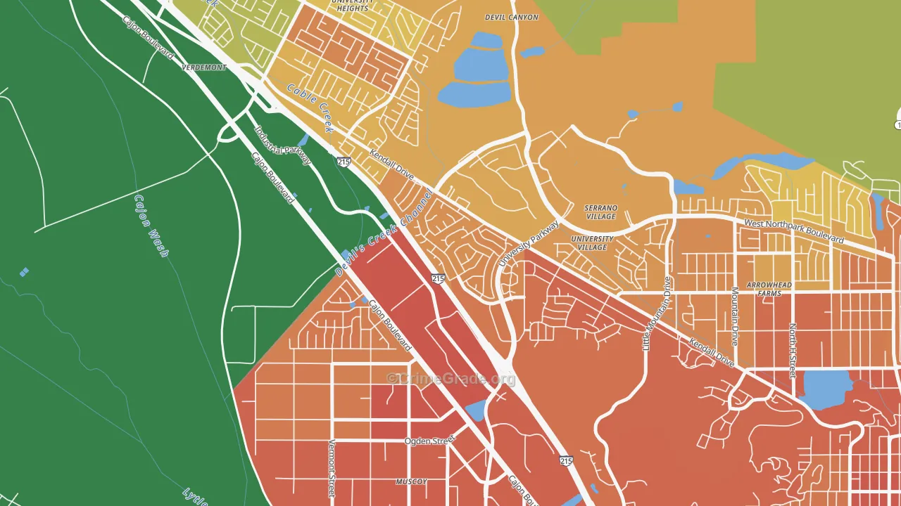 Kendall, San Bernardino, CA Map of Murder Rates