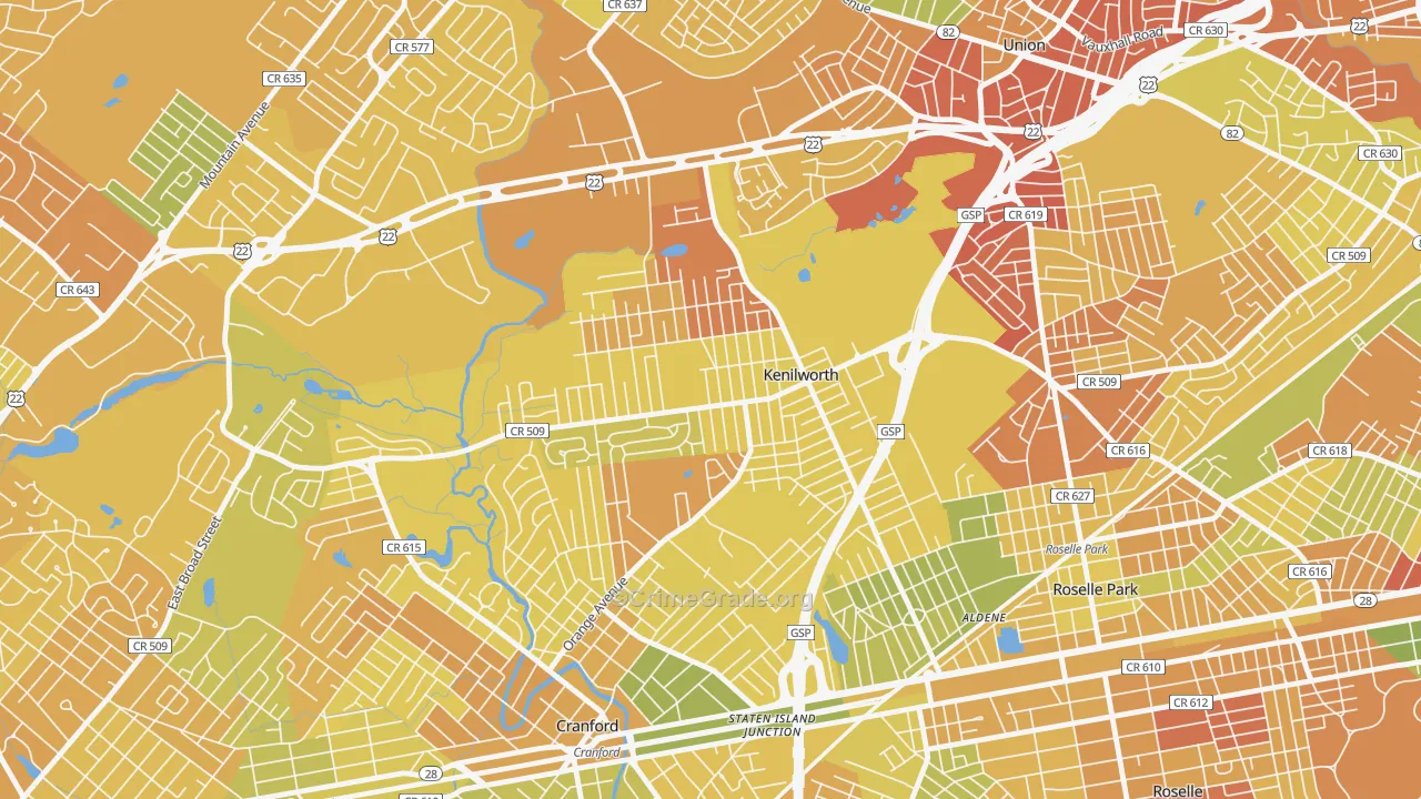 Kenilworth, NJ Map of Murder Rates