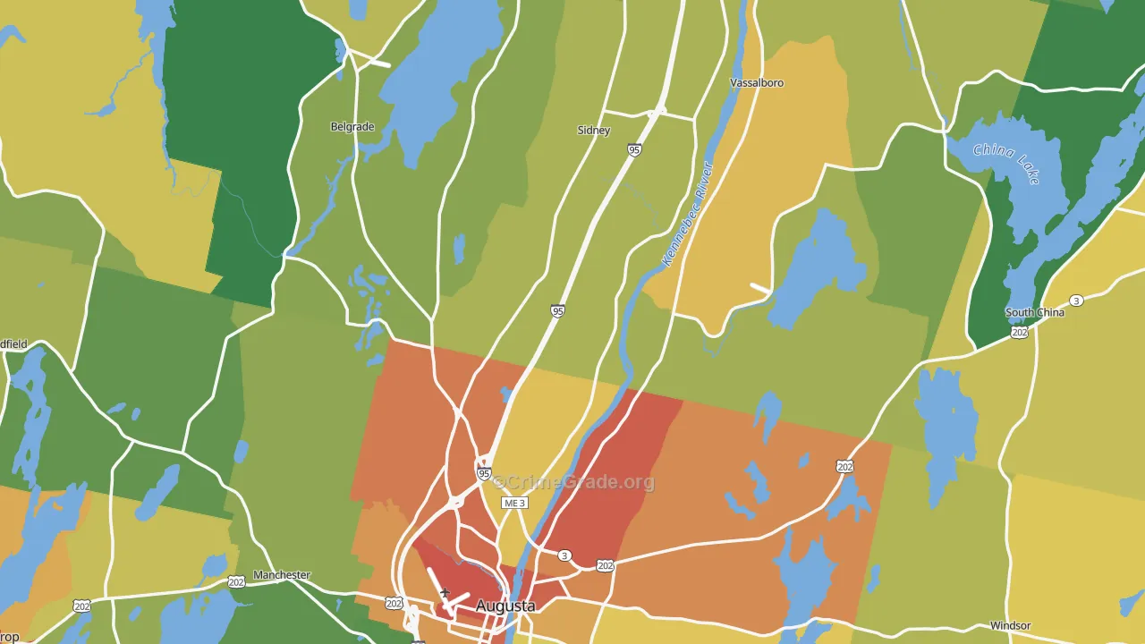 Kennebec County, ME Map of Murder Rates