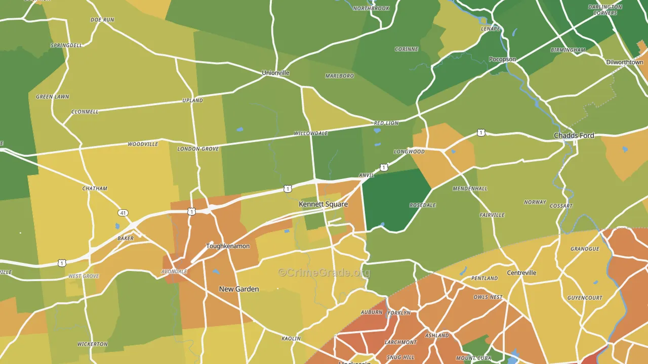 Kennett Square, PA Map of Murder Rates