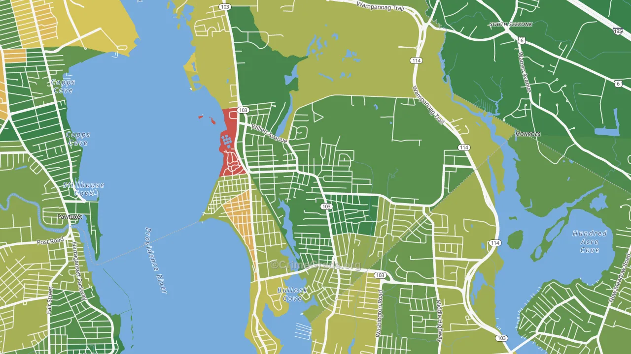 Kent Corner, Riverside, RI Map of Murder Rates