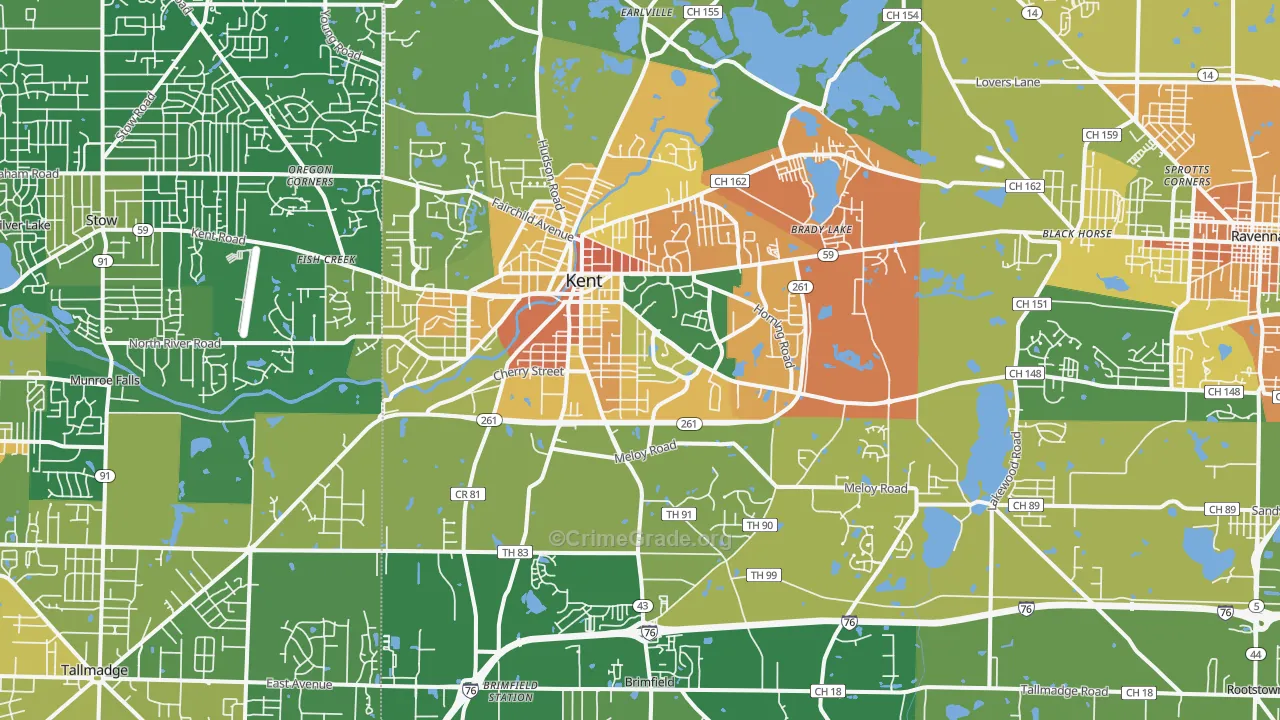 Kent, OH Map of Murder Rates