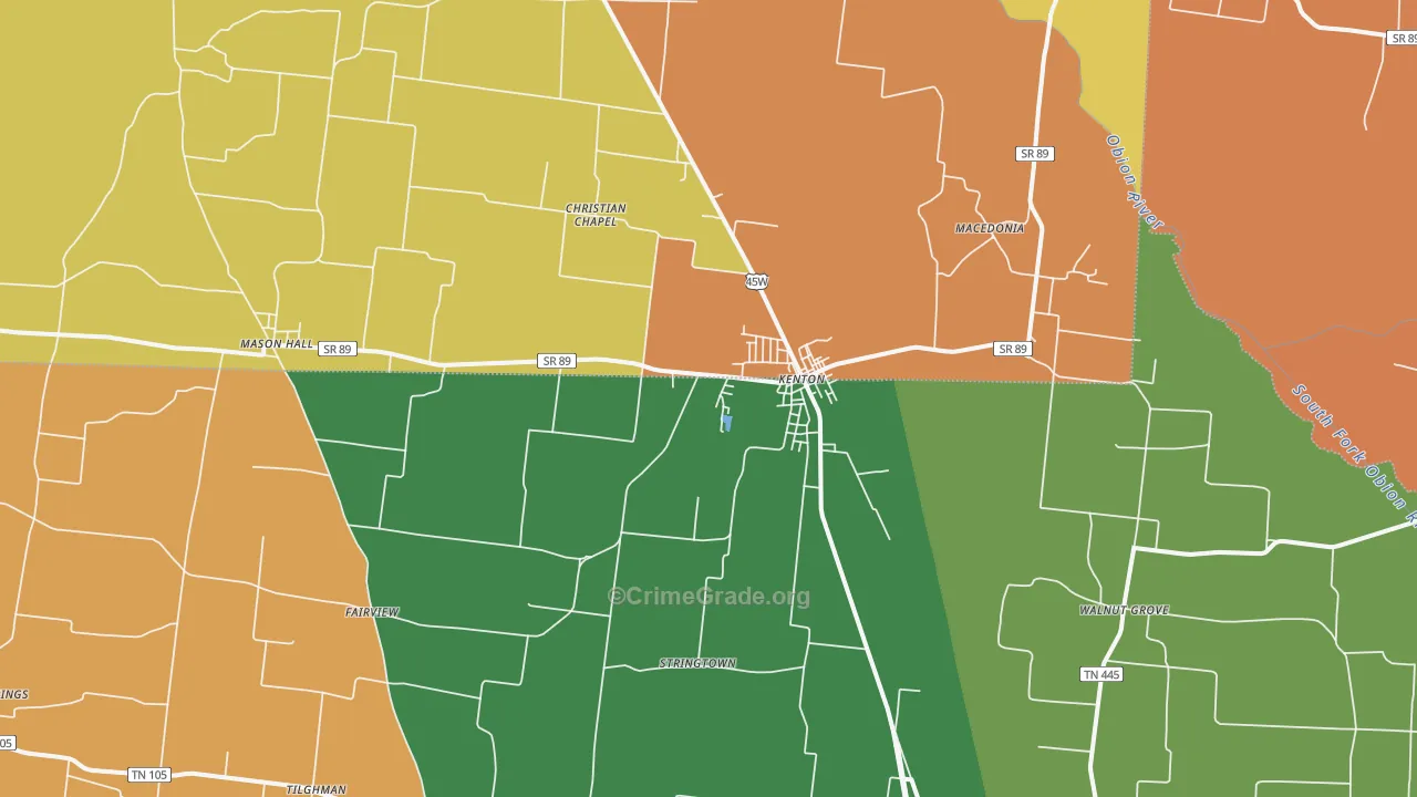 Kenton, TN Map of Murder Rates
