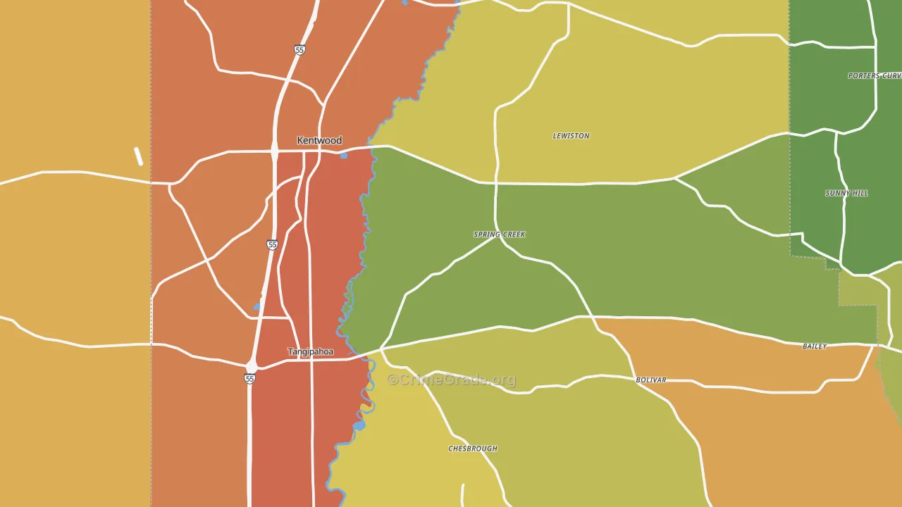 Kentwood, LA Map of Murder Rates