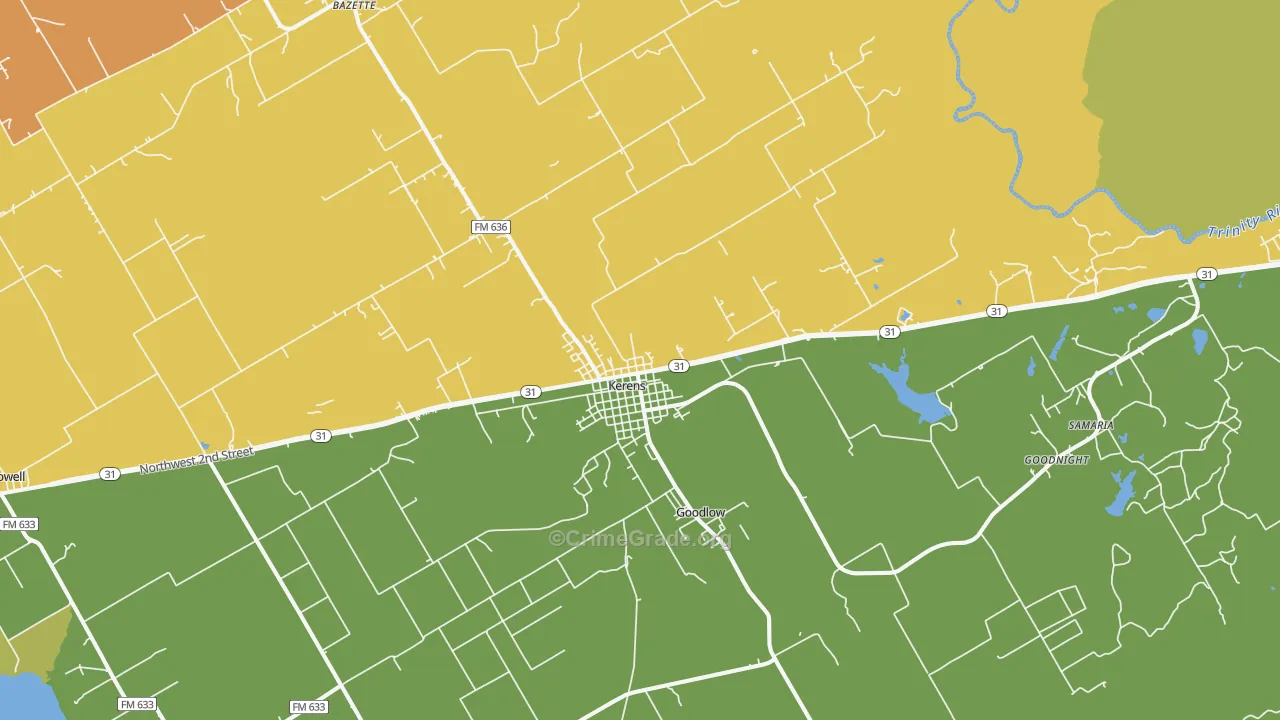 Kerens, TX Map of Murder Rates