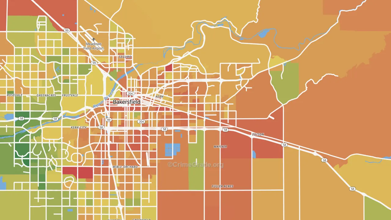 Kern County, CA Map of Murder Rates