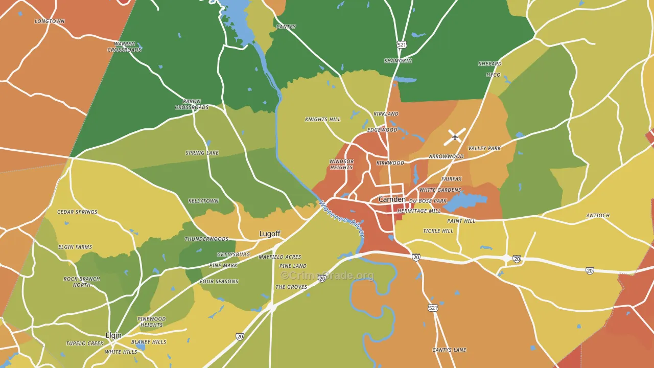 Kershaw County, SC Map of Murder Rates