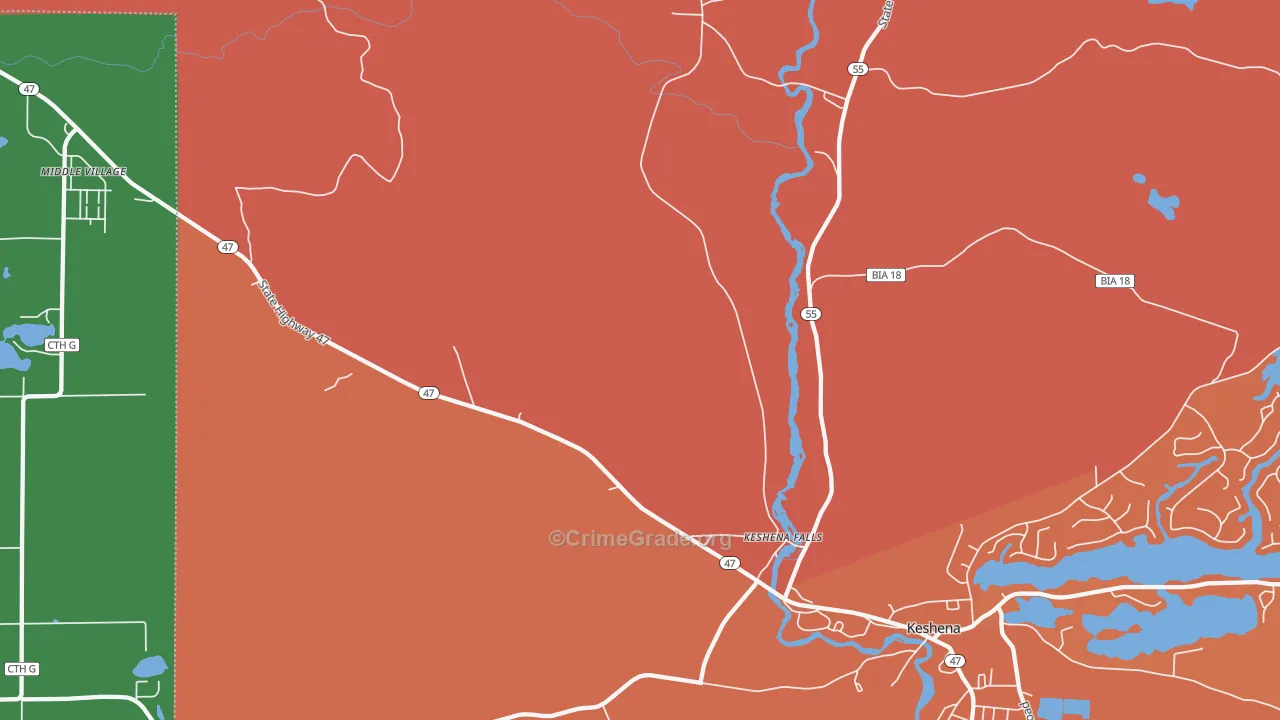 Keshena Falls, WI Map of Murder Rates