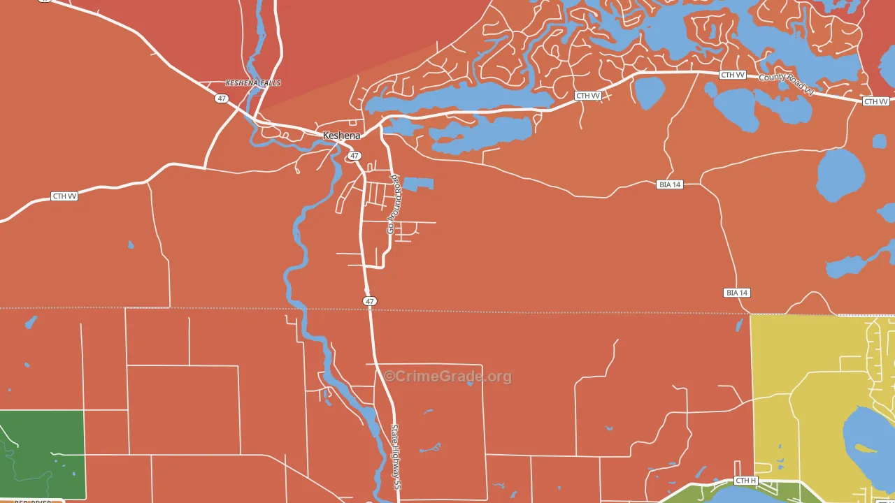 Keshena, WI Map of Murder Rates
